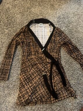 Anne Klein Black and Gray Tweed-Effect Wrap dress